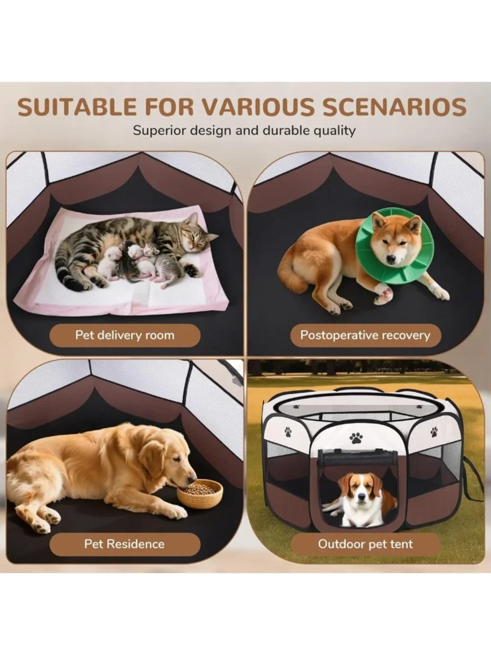 Portable Pop-Up Puppy Playpen | Foldable Exercise Kennel Tent for Indoor/Outdoor